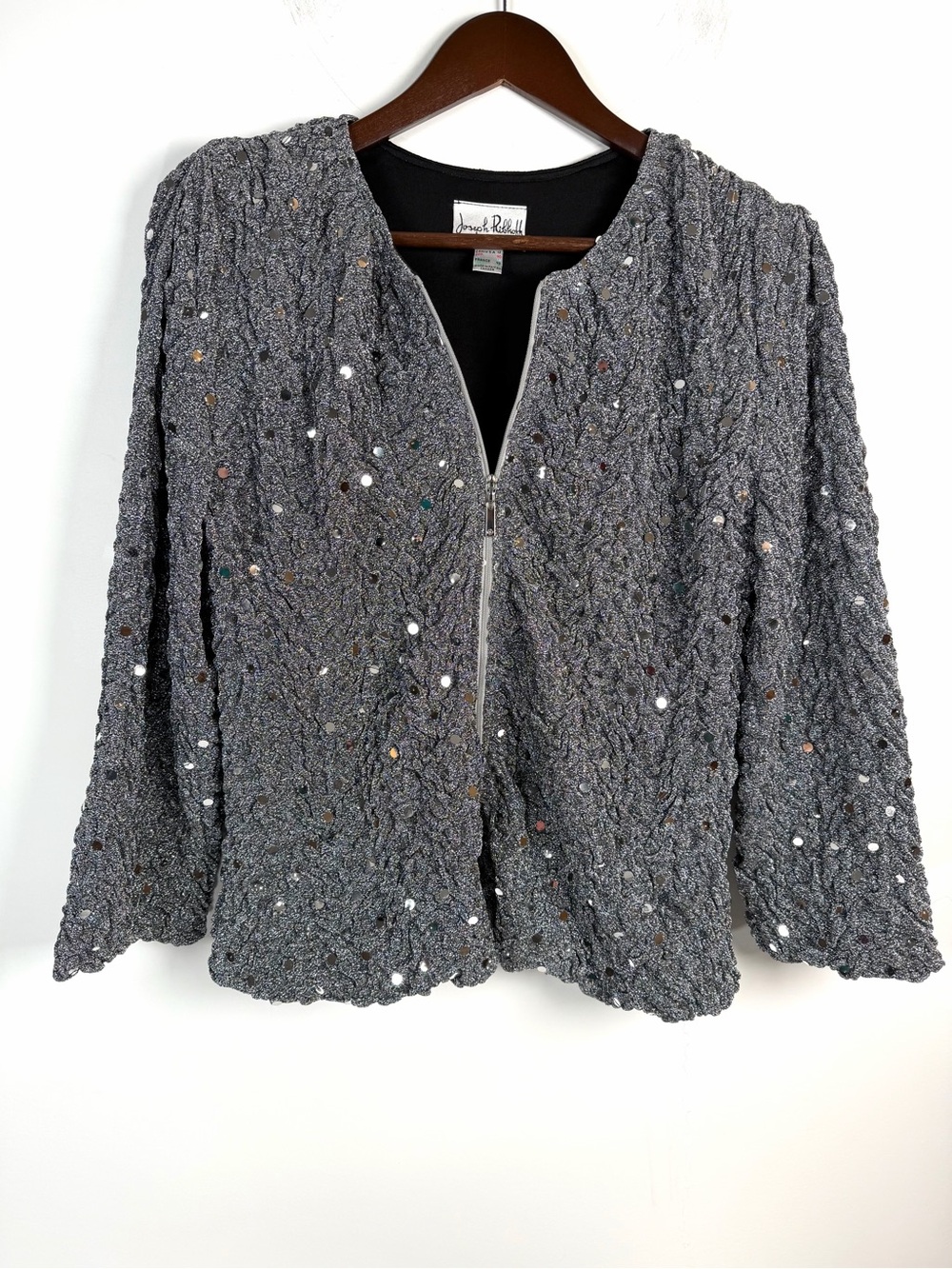 Joseph Ribkoff Zip Up Silver Sequins Jacket Blazer Size 12